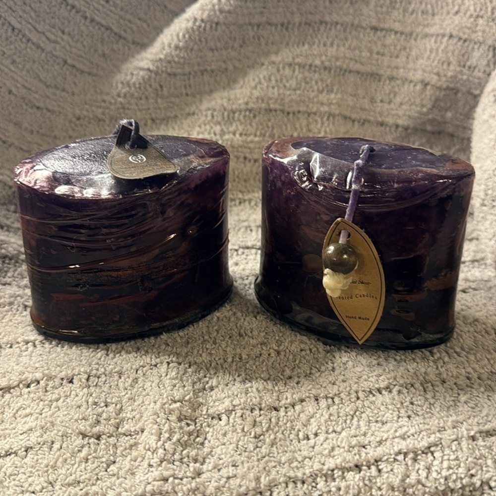 Essential Decor Shades of Purple Handmade Set of 2 Candles /New